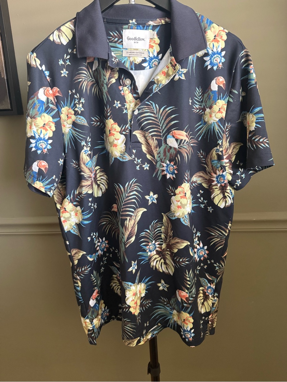 Goodfellow & Co Navy Tropical Floral Polo
